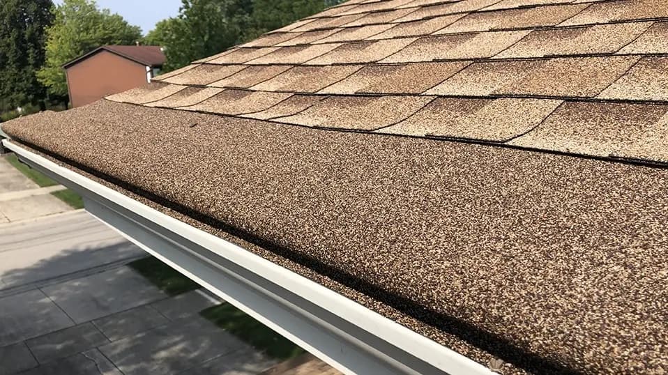 A shot of a gutter from below.